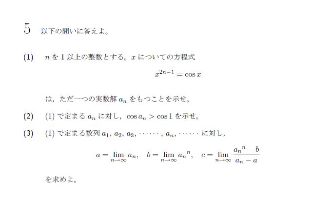 東京大学 2019年 理系 第5問 問題画像
