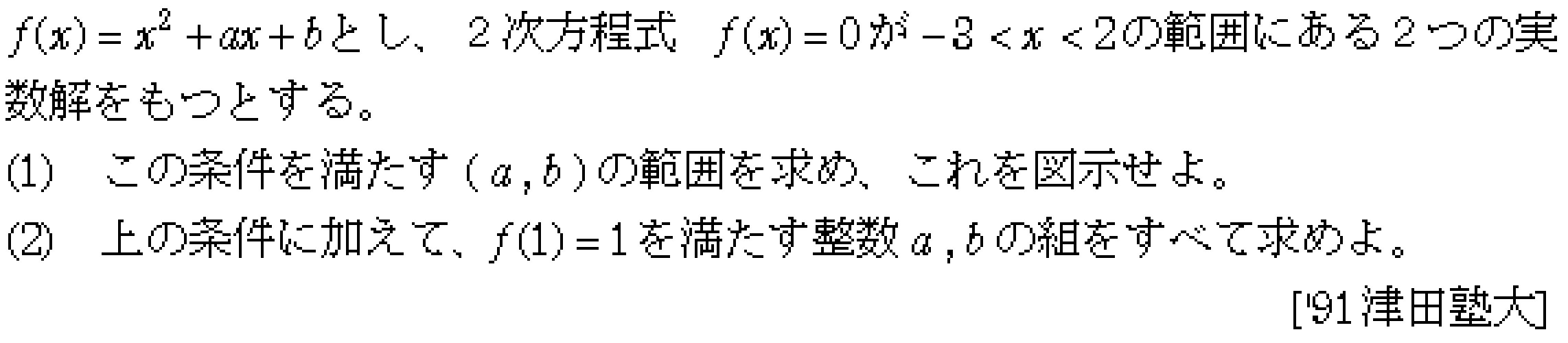 数学1 二次方程式の解の存在範囲 問題 4 問題画像
