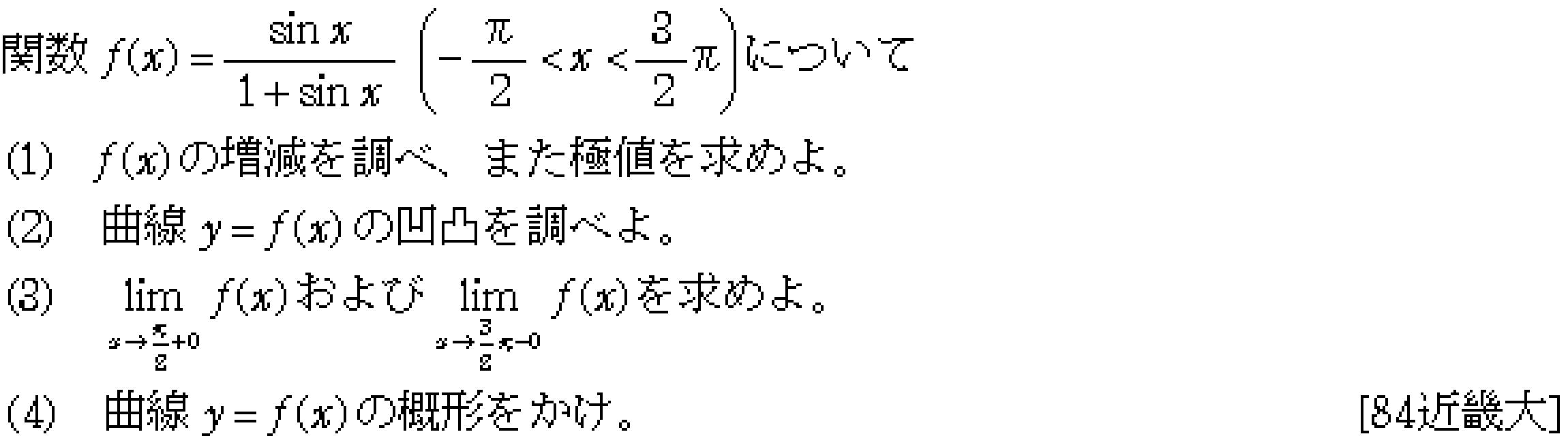 数学3 グラフ・増減・極値 問題 6 問題画像